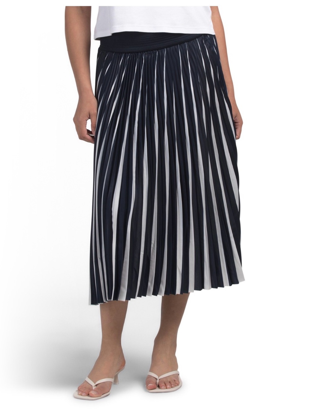 ELIE TAHARI Smocked Waist Band Pleated Striped Midi Skirt. Size M. MSRP $275